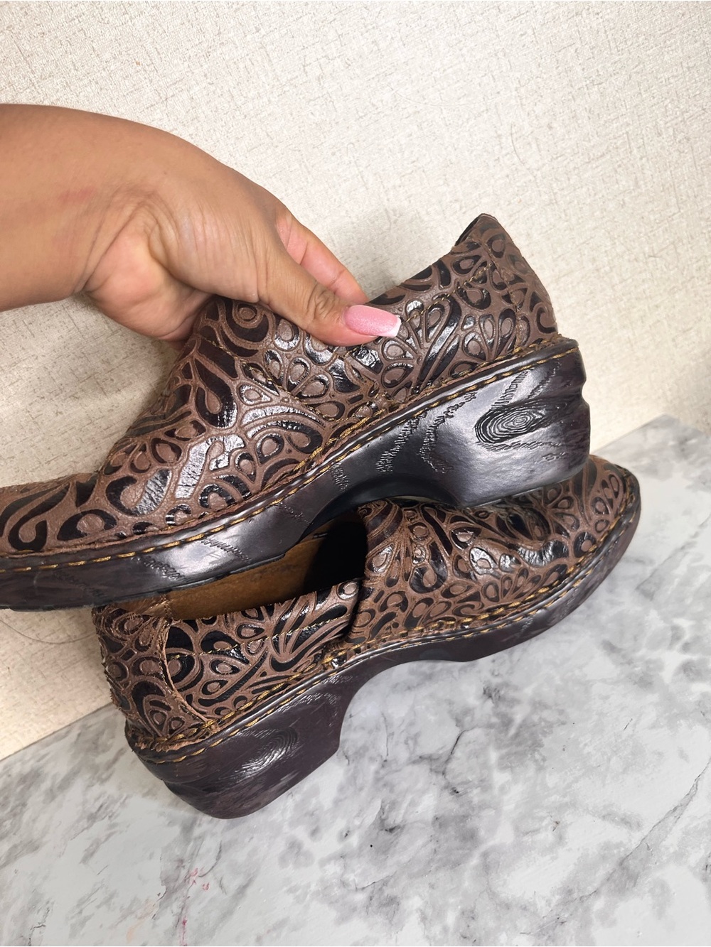 b.o.c. Brown Laser-Cut Leather Clogs - Picture 5 of 9